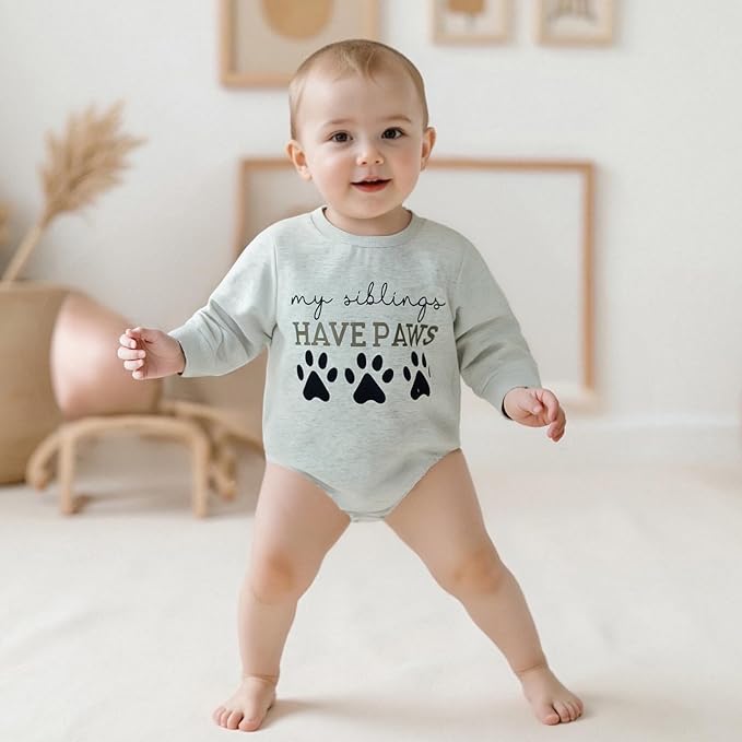 Kupretty Baby Boy Girl Sweatshirt Romper Cute Winter Fall Clothes Siblings Crew Neck Long Sleeve Bubble Infant Bodysuit