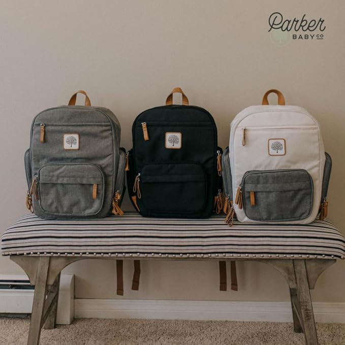 Parker Baby Co. Diaper Backpack - Full Zip Diaper Bag with Insulated Pockets - Black