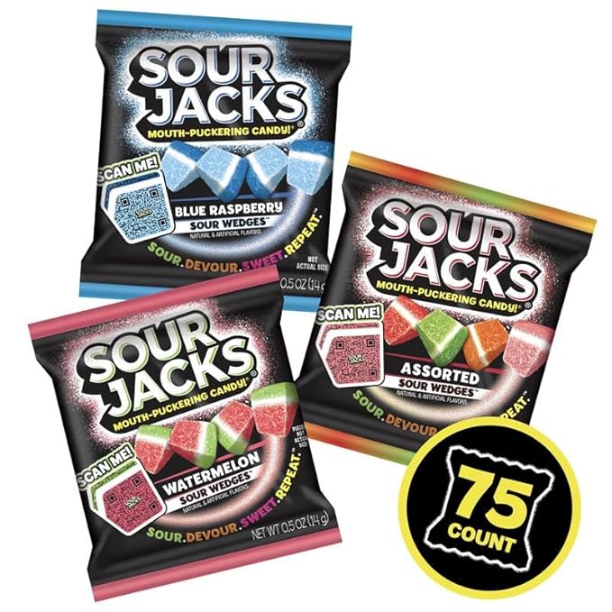 SOUR JACKS Snack Box, Sour Wedges, Variety Snack Pack, 0.5oz bags (75ct)