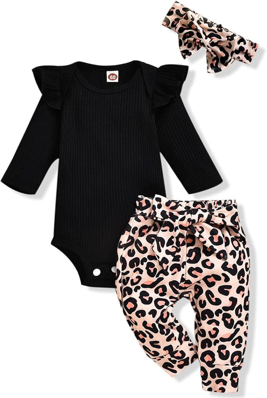 Aalizzwell Preemie Newborn Infant Baby Girls Clothes Ribbed Romper Bodysuit Pants Set Fall Winter Outfits