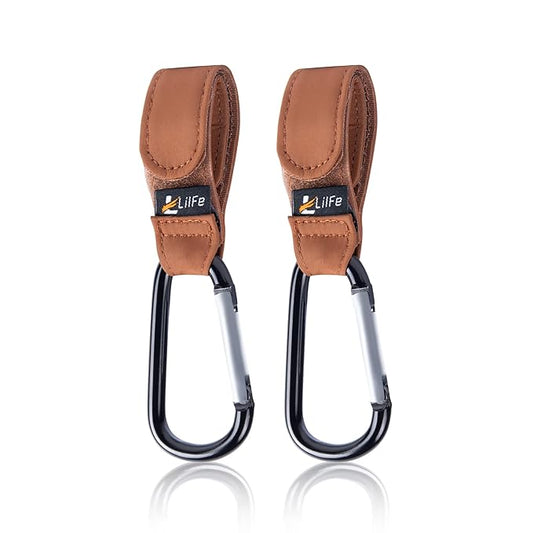 2 Pcs Brown Baby Stroller Hooks for Hanging | Multipurpose Stroller Straps with Durable and Stylish Stroller Clips for Diaper Bags | The Perfect Mummy Hook for Pram, Wheelchair, Shopping and Pet Carts