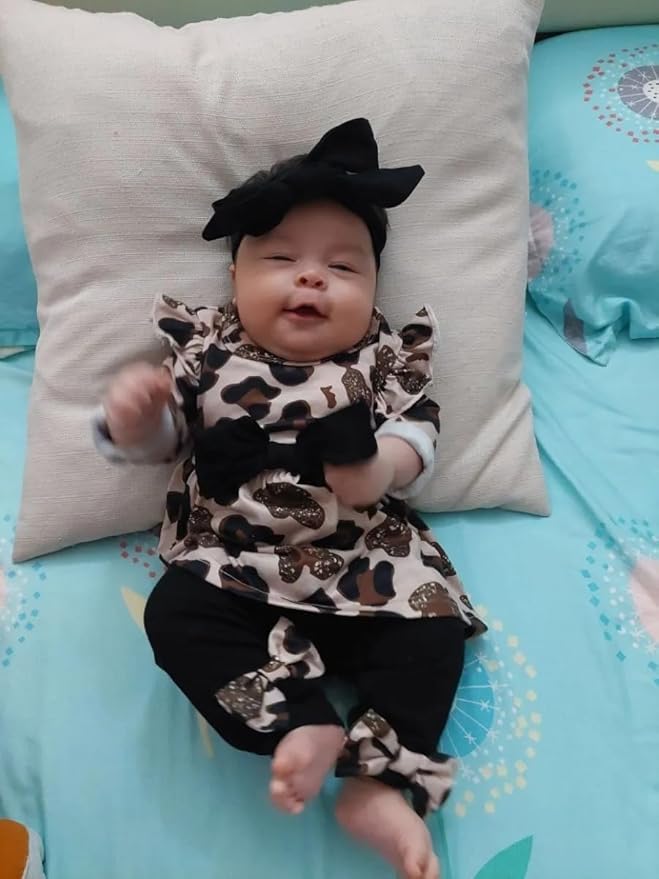 3PCS Baby Girl Clothes Ruffle Floral Shirt Tops Pants Headband Outfit Sets