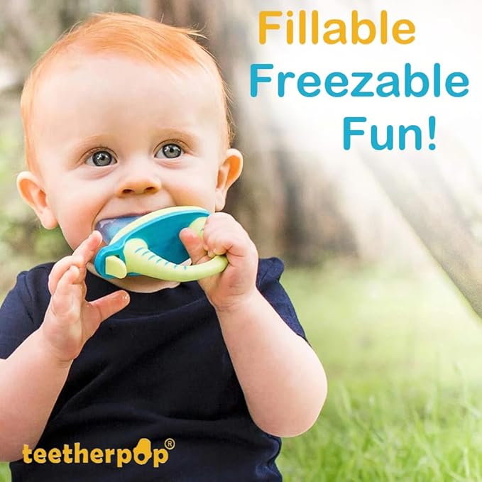 Teetherpop Fillable Silicone Teether for Babies – Breastmilk Popsicle Molds for Teething with Spill-Proof Sippy Slits – Freezable Baby Teethers for Liquids & Purées - Cool Relief (PinkLimon & Fuchsia)
