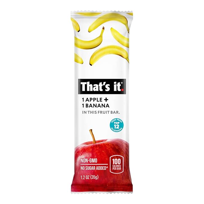That's It Nutrition Apples + Banana 100% Natural Real Fruit Bar, Paleo for Children & Adults, Non GMO Sugar-Free, No preservatives Energy Food, 14.4 Oz, Pack of 12