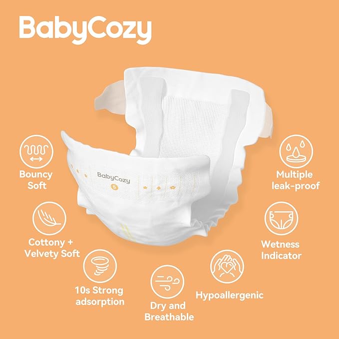 Baby Diapers Size 5 (27+lb),48 Count Babycozy Dry Disposable Diapers Bouncy Soft,0.8D Softer Touch Diapers and 10 Micron Velvet Soft Fiber Diapers Hypoallergenic for Sensitive Infant Skin