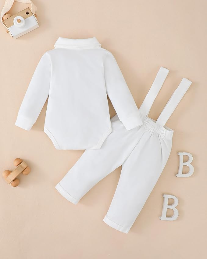 Newborn Baby Boy Clothes Gentleman Wedding Suit Infant Outfits Formal Dress Shirt+Bowtie+Suspender Pants