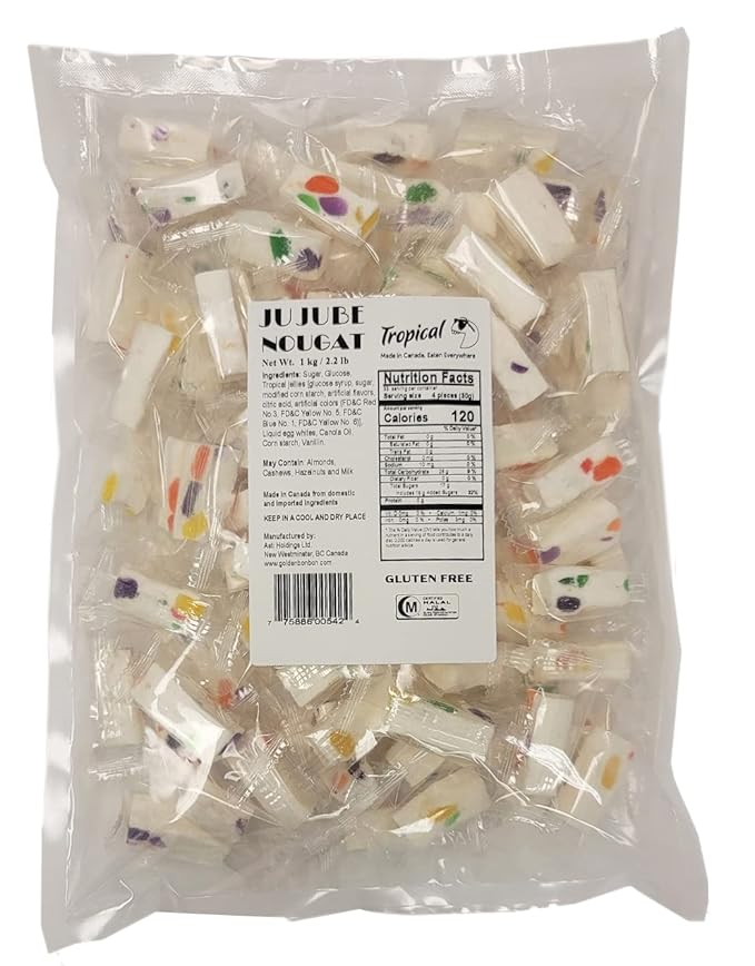 Golden Bonbon Italian Tropical Jujube Nougat Candy, Soft and Chewy With Fruity Jelly Beans Original Recipe (2.2 Lb, Tropical)