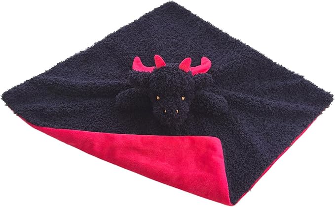 Baby Black Dragon Soft Stuffed Animal Security Blanket, Plush Dinosaur Character Lovey Blanket, Baby Shower/Nursery Gift, Newborn Infant Toddler Snuggle Blankie for Boys Girls, 14 Inches