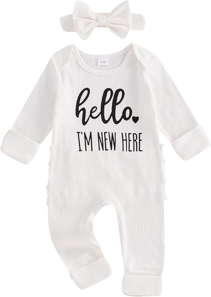 Newborn Girl Clothes Baby Girl Coming Home Outfit Zipper One-piece Outfits Ruffle Footie Bodysuit Jumpsuit Headband