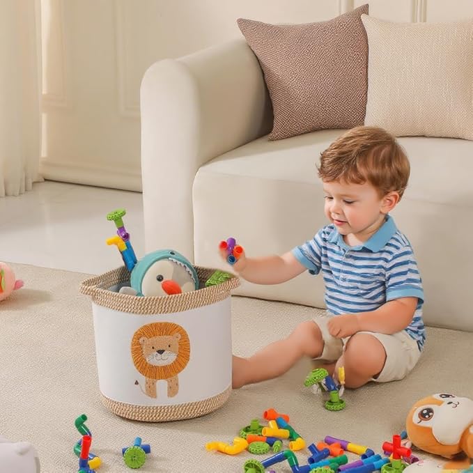 Baby Blanket Baskets Laundry Hamper Cute Lion Nursery Toy Storage Basket, Woven Cotton Rope Nursery Organization Bins For Girls Boys Kids Baby Shower Gifts Baskets