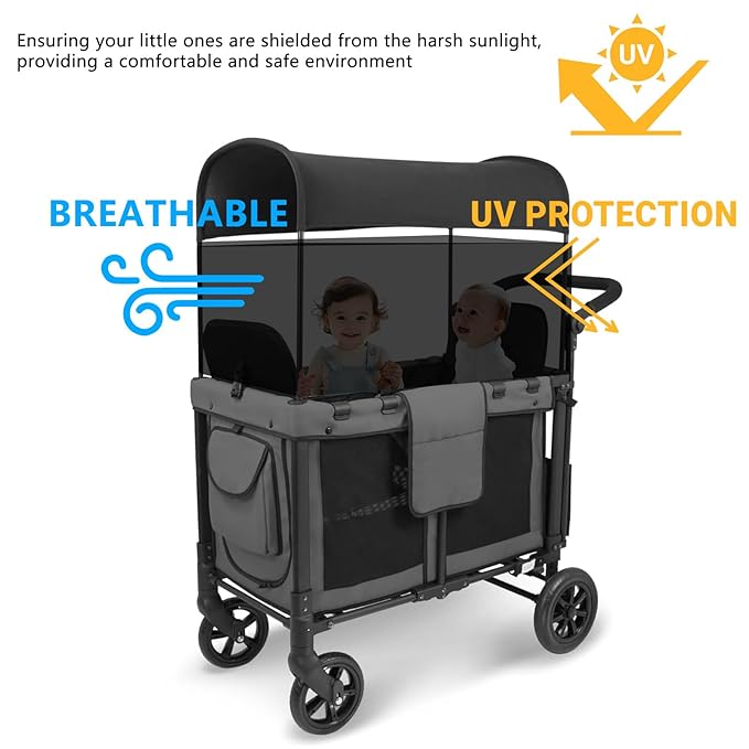 4-Sided Lightweight Elastic Mesh Sunshade Fence Compatible for Wonderfold W4/W2 Wagon Stroller All Models,Not Obstructing Vision Sunshade Net (Black)