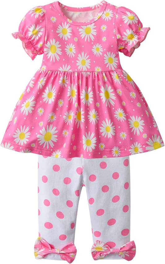 3PCS Baby Girl Clothes Ruffle Floral Shirt Tops Pants Headband Outfit Sets