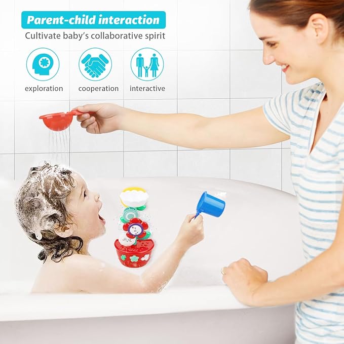 Girl Bath Toys for Kids 1-3 Bathtub Toys for Toddlers Water Tub Toys for Babies 1 2 3 Year Old Girls Boys Gifts with 1 Mini Sprinkler 2 Toys Cups Gifts Ideal with Color Box