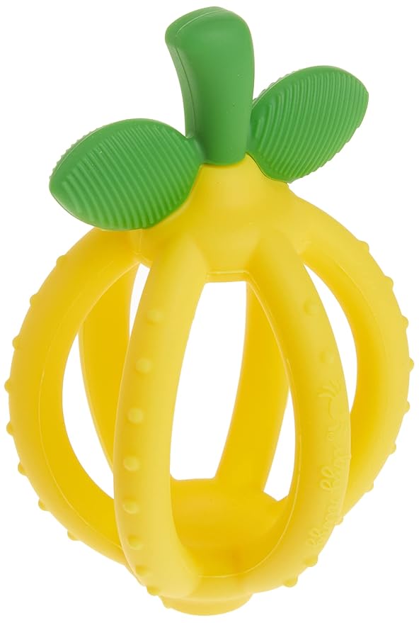 Itzy Ritzy Teething Ball & Training Toothbrush - Silicone, BPA-Free Bitzy Biter Lemon-Shaped Teething Toy Features Multiple Textures to Soothe Gums & an Easy-to-Hold Design (Lemon)