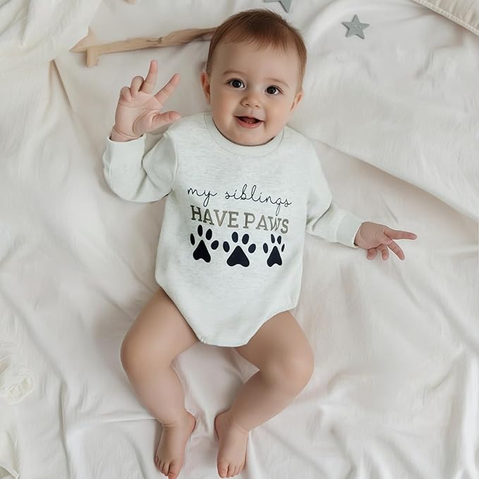 Kupretty Baby Boy Girl Sweatshirt Romper Cute Winter Fall Clothes Siblings Crew Neck Long Sleeve Bubble Infant Bodysuit