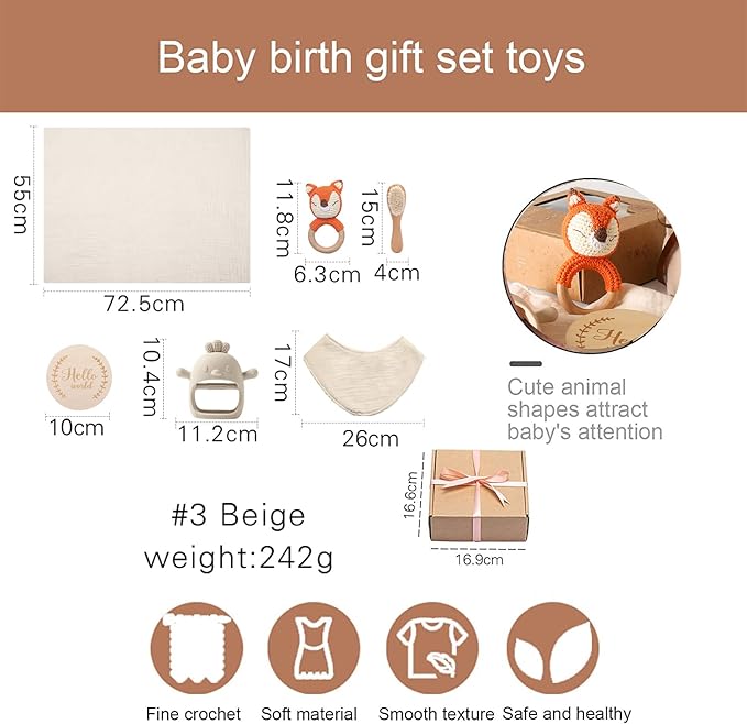 EERKEOD Baby Gift Set for Newborn New Baby Gift Set - Newborn Baby Essentials Baby Bath Set with Baby Blanket Baby Rattle - New Born Baby Girls Gift & Baby Boy Gifts for Baby Shower