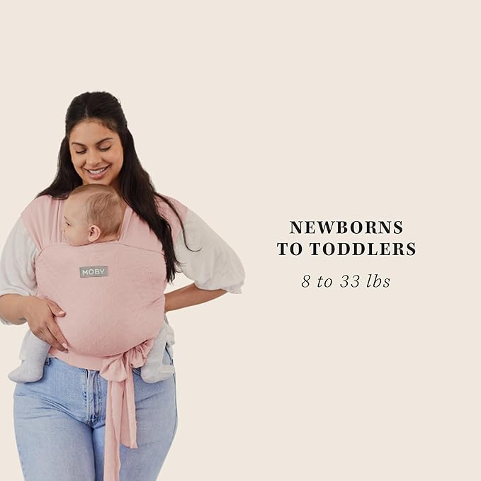 Moby x Petunia Pickle Bottom Baby Wrap Carrier Easy-Wrap for Newborns to Toddlers (8-33lbs), Infant Sling Carrier, Lightweight & Hands Free Design, Adjustable for All Body Types (Rose Quartz Eyelet)