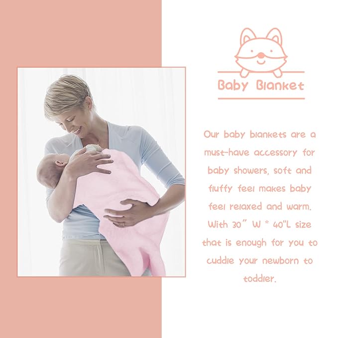 Baby Shower Gifts, Baby Girl Gifts Basket, Unique Baby Gift Essential Stuff Set - Baby Lovey Blanket New Born Bibs Socks Wooden Rattle & Greeting Card, Newborn Baby Gift Set (Fox, Pink)