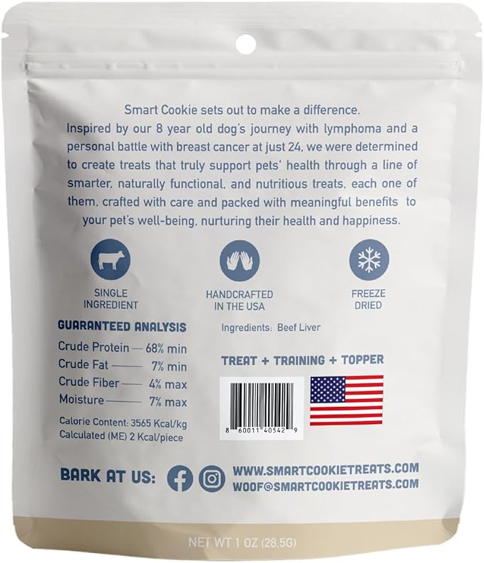 Smart Cookie Beef Liver Freeze Dried Cat Treats – Single Ingredient, High-Protein Snacks for Picky Cats – 100% Pure Beef Liver, No Fillers or Additives, Made in The USA – 1oz (3 Pack)