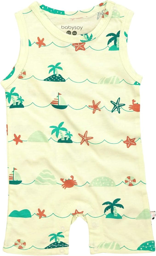 Babysoy Organic Pattern Print Tank Romper Shortall