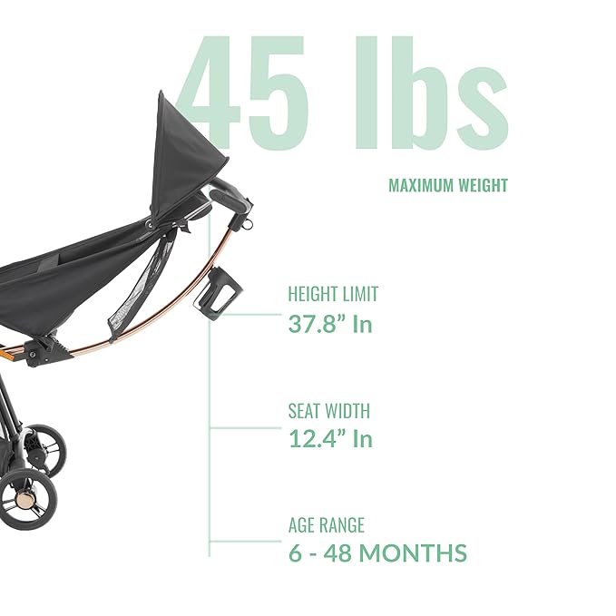 Evolur Roamer Ultra Light Stroller in Gold Black, Travel-Ready Compact Stroller with One-Hand Fold, 33 lb Capacity, Sun Canopy & Cup Holder, Easy Clean, Smooth Ride for Everyday Use