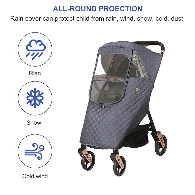 Universal Stroller Rain Cover Winter Pram Buggy Rain Shield Waterproof Windproof Quilted Travel Weather Cover for Baby Stroller Pushchair