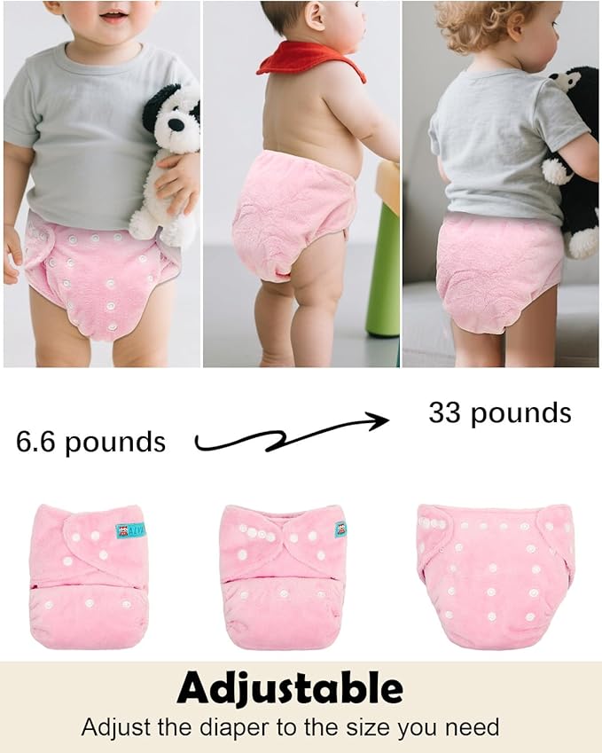 ALVABABY 6 Pack Baby Cloth Diapers Warm for Autumn and Winter with 6pcs 4-Layers Rayon from Bamboo Inserts,Cloth Diaper Covers Adjustable Washable Reusable for Baby Girls and Boys 6BMR02