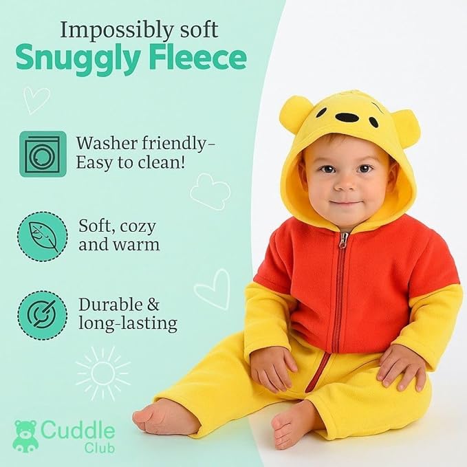 Cuddle Club Fleece Baby Bunting Bodysuit with Hood, Convertible Mittens & Booties, Car Seat Friendly, Soft & Warm, Easy Zip