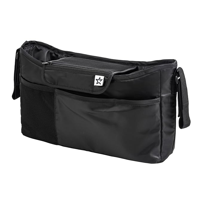 Tiny Twinkle Universal Stroller Organizer with Adjustable Strap - Waterproof Stroller Caddy Fits Baby Jogger, Nuna, Graco, Donna and Bugaboo Strollers（Black）