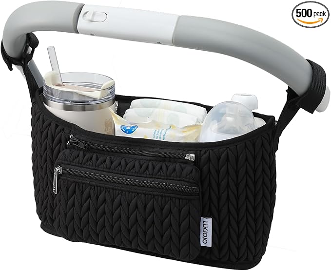 Stroller Organizer With Insulated Bottle Holder- Universal Fit, Detachable Bag, Fit For Most Of The Stroller And Pet Stroller (Black-B)