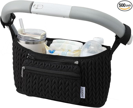 Stroller Organizer With Insulated Bottle Holder- Universal Fit, Detachable Bag, Fit For Most Of The Stroller And Pet Stroller (Black-B)