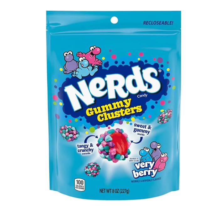 Nerds Gummy Clusters Candy, Very Berry, Resealable 8 Ounce Bag (Pack of 2)