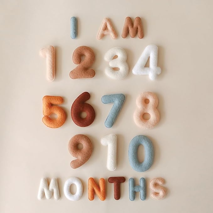 Lucy Darling Felt Baby Monthly Milestone Numbers – Signs & Photo Props – Soft Letters & Numbers for Baby Announcement, Newborn Photography – Neutral