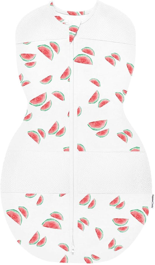 Happiest Baby Sleepea 5-Second Swaddle - 100% Organic Cotton Baby Swaddle Blanket - Doctor Designed Promotes Healthy Hip Development (Ivory Watermelons, Small)