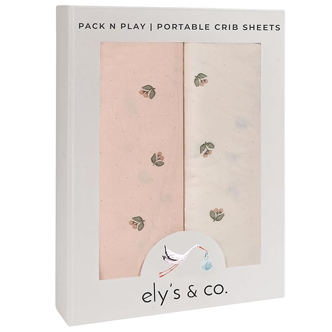 Ely’s & Co. Pack and Play Sheets, for Mini/Portable Crib, 2 Pack Fitted Playpen Play Yard Sheet Set Compatible with Graco Pack n Play, for Baby Girls, 100% Cotton, Pink Vintage Floral, 38”x24”x5”