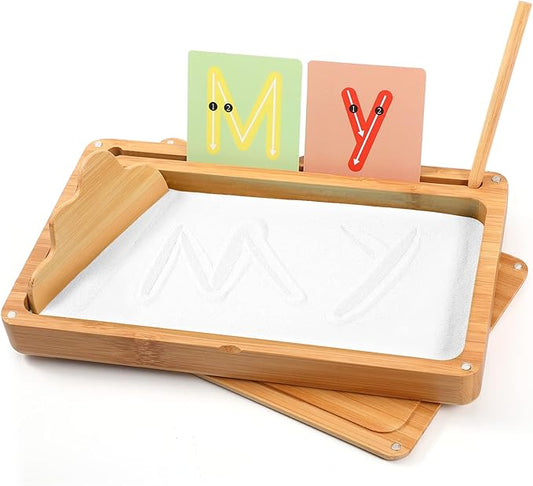 Sand Tray for Classroom Wooden Montessori Sand Tray with Lid for Kids Writing Letters and Numbers, Preschool Classroom Must Haves, Kindergarten Learning Tools (White)