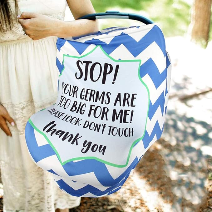 Metplus Stretchy Infant Car Seat Canopy, Metplus Baby Carseat Cover, Soft Nursing Breastfeeding Cover, Multi Use Newborn Carrier/Stroller/Shopping Cart, Boy Girl Shower Gift - No Touch Sign