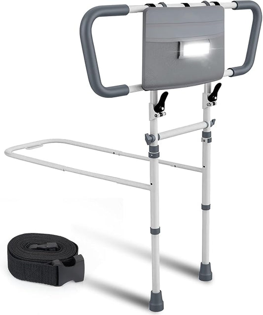 Bed Rails for Elderly Adults Safety – Foldable & Adjustable Bed Assist Rail with Motion Sensor Light & Storage Pouch, Non-Slip Handle, Tool-Free Assembly, Fits King, Queen, Full, Twin Beds