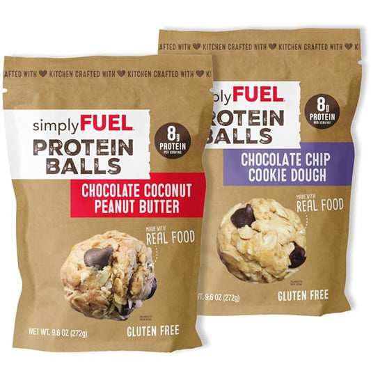 simplyFUEL Protein Ball Variety Pack - Whole Food Balls with Probiotics - 8g Protein Snack - Gluten Free Energy Balls (2 Packs)