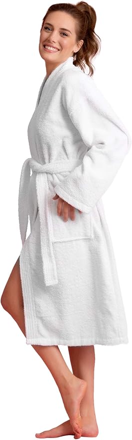 Soft Touch Linen Women's Robe Terry Cloth Kimono Bathrobe Thick 100% Cotton