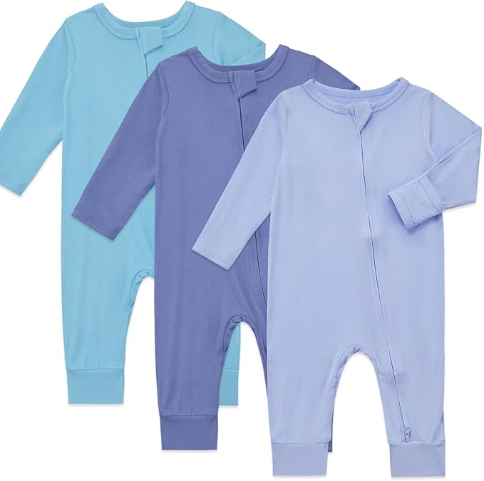 Aablexema Baby Footless Pajamas Rayon 3pcs Unisex Infant Zipper Romper with Mitten Cuffs Sleep Play PJs