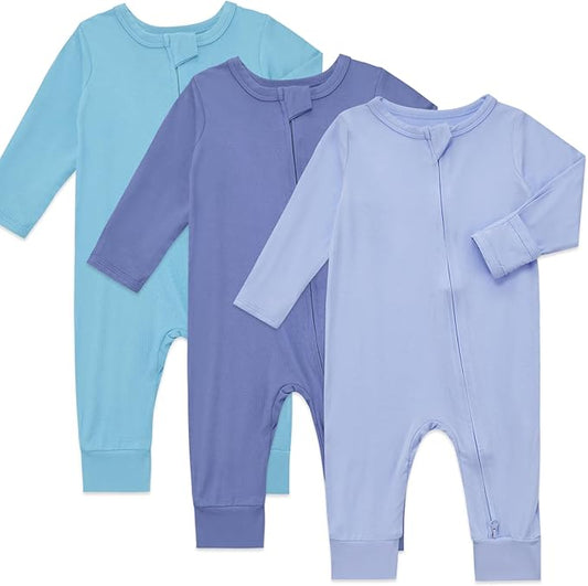 Aablexema Baby Footless Pajamas Rayon 3pcs Unisex Infant Zipper Romper with Mitten Cuffs Sleep Play PJs