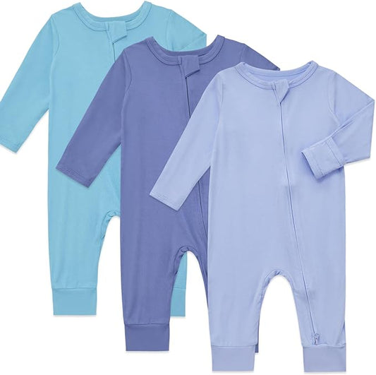 Aablexema Baby Footless Pajamas Rayon 3pcs Unisex Infant Zipper Romper with Mitten Cuffs Sleep Play PJs