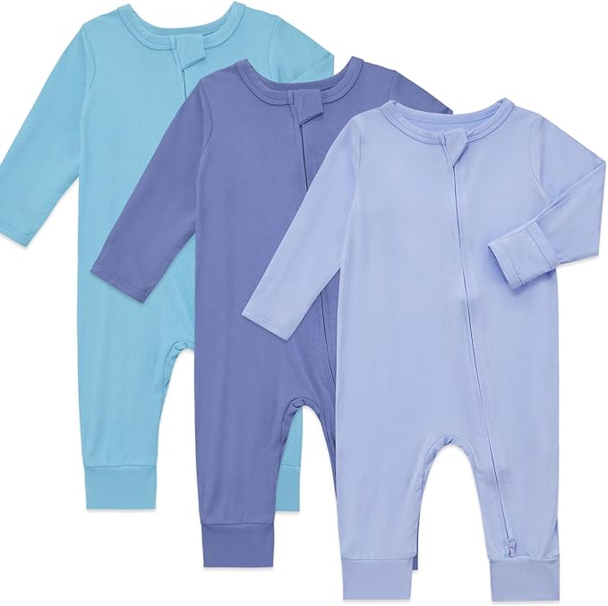 Aablexema Baby Footless Pajamas Rayon 3pcs Unisex Infant Zipper Romper with Mitten Cuffs Sleep Play PJs