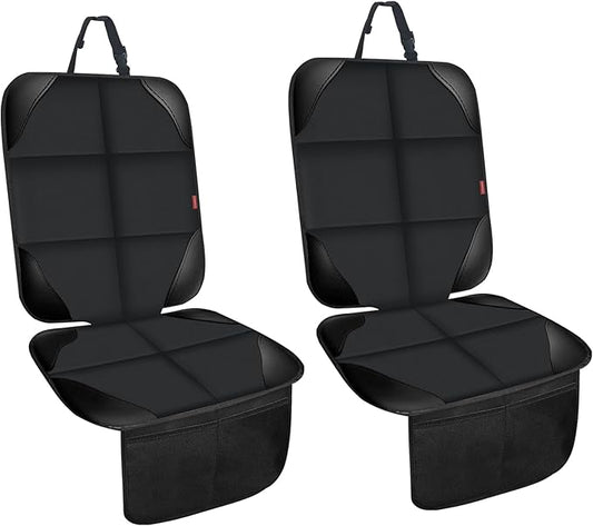 Car Seat Protector for Child,2 Pack Car Seat Cushion,Waterproof Fabric Car Seat Covers for Non-Slip Backing Mesh Pockets for Baby,Pet,SUV, Sedan and Trunk(Black)