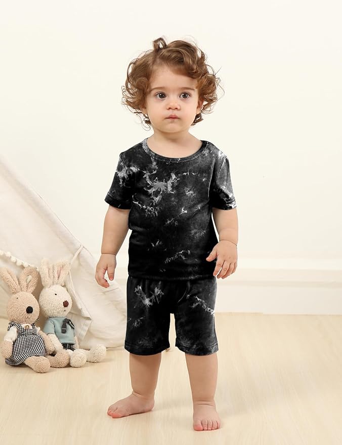Jimonda Baby/Toddler Soft Sleepwear Short sleeve Kids Cool Pajama Outdoor 2-Piece Shirt&Shorts Casual sets Tie Dye PJ