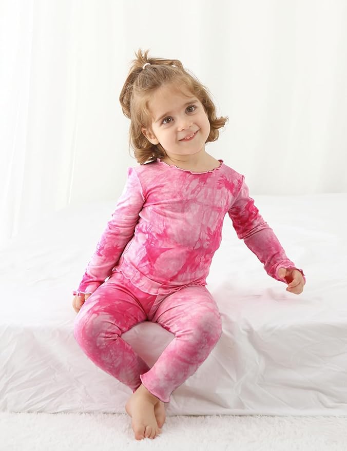Jimonda Kids Toddler Soft Rayon From Bamboo Pajamas Long Sleeve Boys Girls Sleepwear Outdoor 4pcs Set Tops&Pants Tie Dye Pj