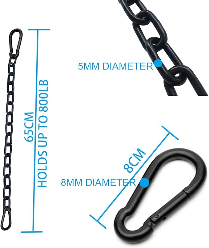 1Pcs Black Heavy Duty Hanging Chains with 2 Carabiners, Chair Hardware for Indoor Outdoor Playground Hammock Punching Bags 800 LB Capacity Small Chain Double Clips (Black Metal Chain-0.5m-1PCS)