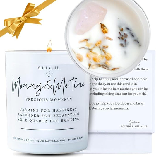 Premium Candle Gifts for New Mom – After Birth Gifts for Women – Postpartum, Baby Shower & Pregnancy Gift for Expecting Mom – Paraffin-Free Natural Soy Wax - Rose Quartz Crystal, Lavender & Jasmine