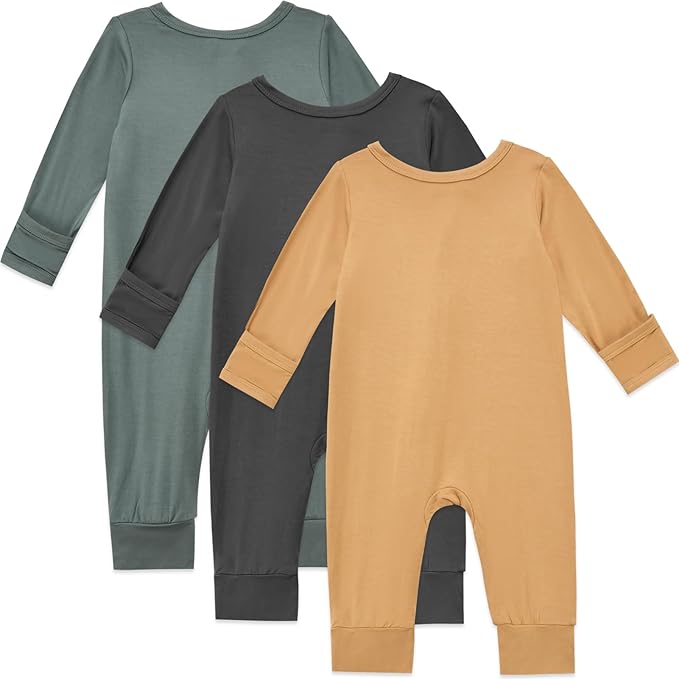 Aablexema Baby Footless Pajamas Rayon 3pcs Unisex Infant Zipper Romper with Mitten Cuffs Sleep Play PJs